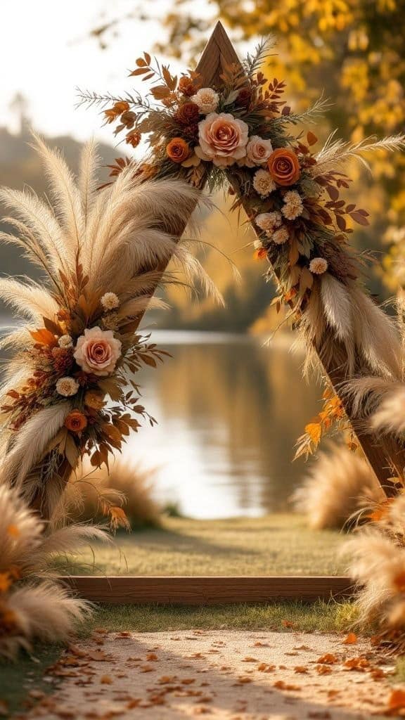 Cadre en triangle en bois pour un mariage. Cette décoration de mariage en bois est idéal pour un gros événement. C'est éco-responsable, esthétique et moderne.